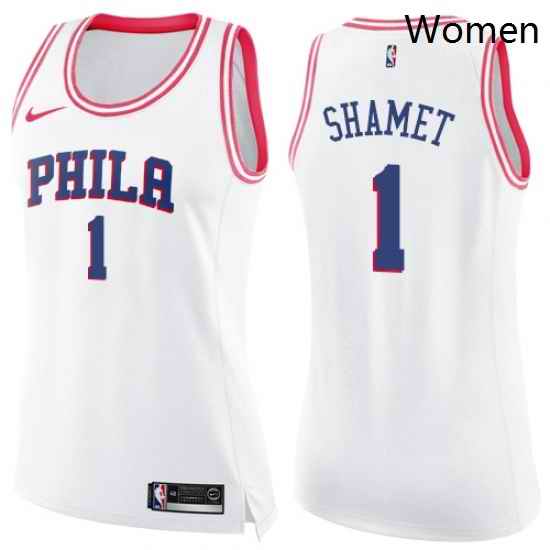 Womens Nike Philadelphia 76ers 1 Landry Shamet Swingman White Pink Fashion NBA Jersey